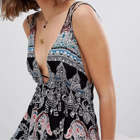 Intimately Free People me to you mini slip dress in black combo size small - Picture 3 of 15